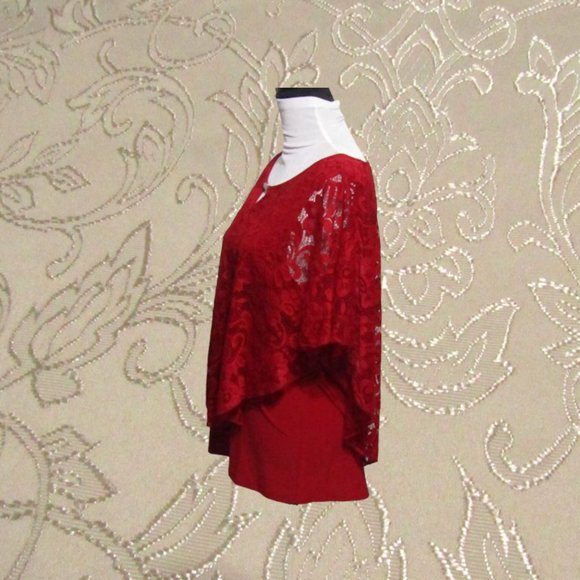 Onix apparel womens blouse size XL sleeveless with lace cape red - Picture 3 of 13